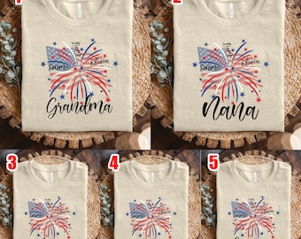 Custom Grandma 4th of July Shirt Personalized Kids Name Firework JDMV04