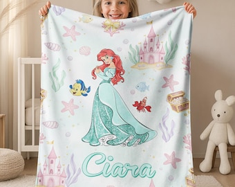 Personalized Coquette Bows The Little Mermaid Disney Princess Ariel Blanket, WDW Disneyland Princess Mermaid Birthday Girl Gifts G5PG30