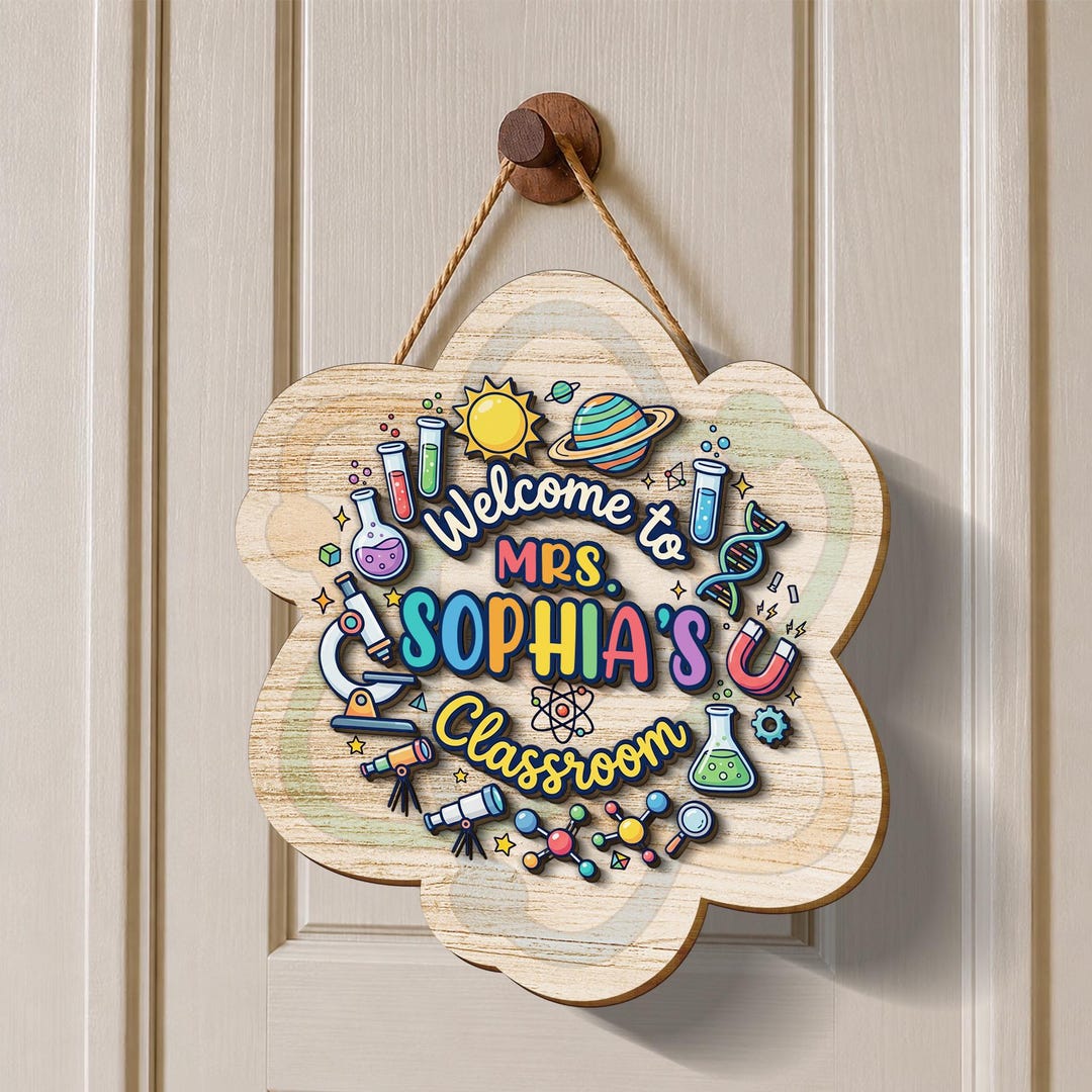 Personalized Science Teacher Classroom Sign, Custom Wood Welcome Door ...