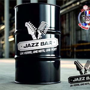 Custom Barrel Sticker | Sticker baril personnalisé | Whiskey Barrel Decal | Bar Decor Man Cave | Vinyle extérieur/ Mini bar/ JAZZ Bar /Jazz