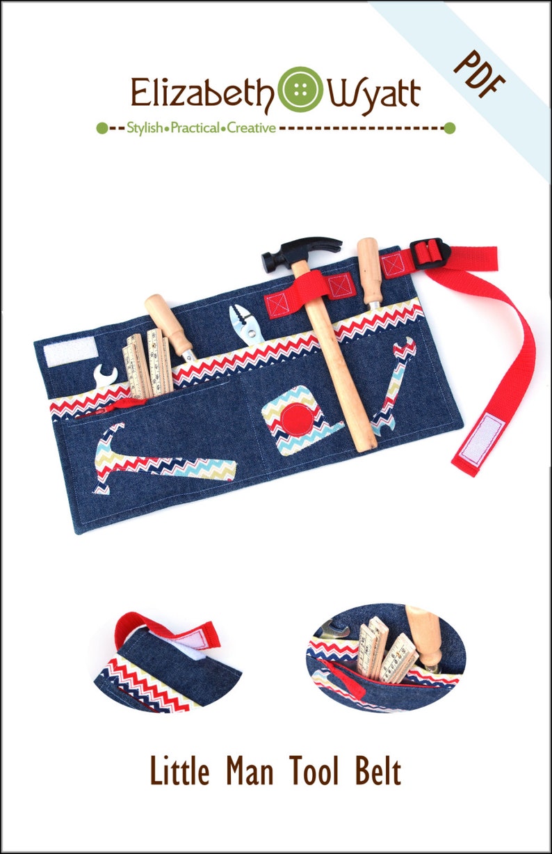 Little Man Tool Belt Sewing Pattern: Use for Toy Tools OR Girls Apron for Craft Supplies, Baking, Gardening Instant Download image 1