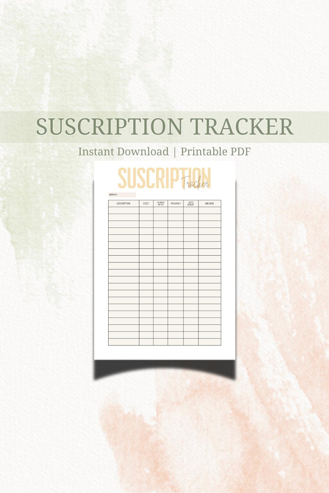 Subscription Tracker Printable | Monthly Expense Planner (digital ...