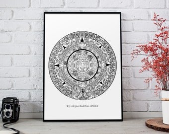 Mayan calendar, mayan wall art, mayan digital paper, mayan decor, mayan art poster, mayan artifact, mayan design, mayan face, mayan ruins