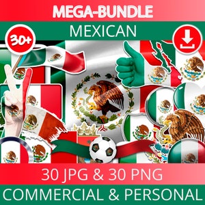 Mexican Flag Art Bundle: National Graphics, Clipart (JPG, PNG, PDF)