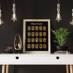 Stampa artistica con glifi Maya: decorazione murale con simboli aztechi (download digitale)