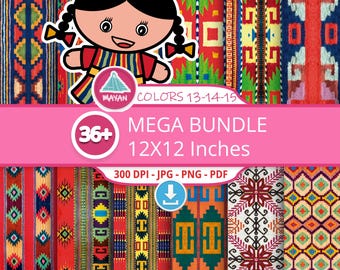 Guatemalteekse stof digitaal papier: Maya-textielprintbundel (JPG, PNG, pdf)