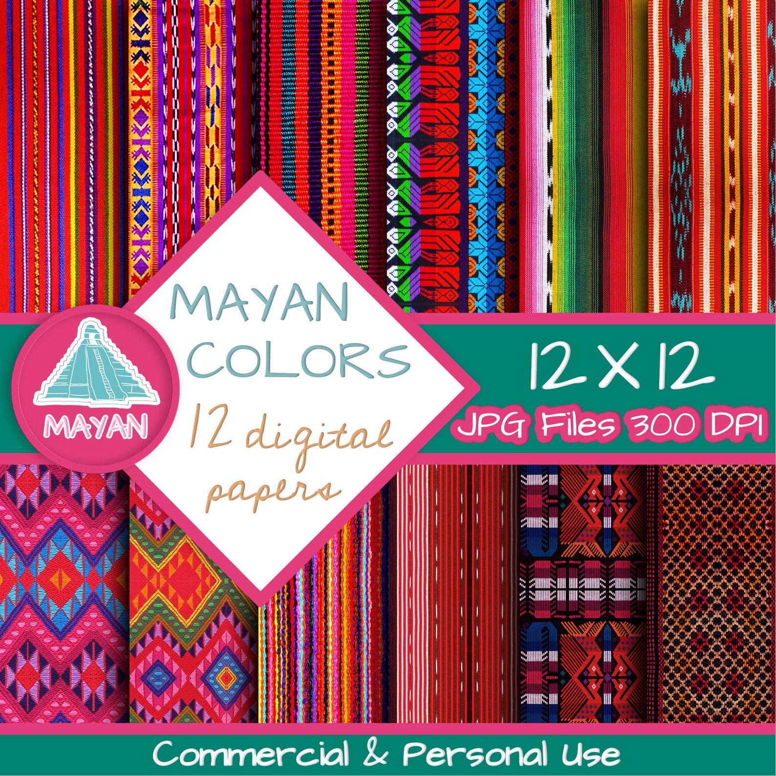 12 Hojas Digitales de diseños tipicos de Guatemala artesanal Etsy