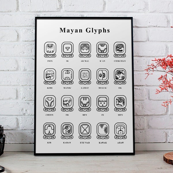 Mayan Glyph gift wall art decor aztec print designs symbols artwork printable painting downloadable