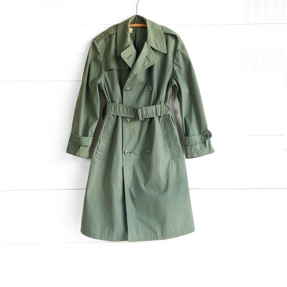 Vintage Military Trench Coat in Olive Green