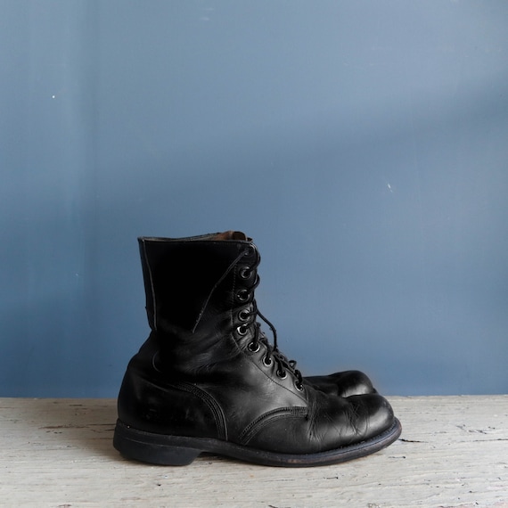 Vintage 1960s Combat Boots Black Leather Military