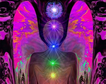 Chakra Angel Art, Reiki Energy, Rainbow Wall Decor, Meditation Art "Balance Within Chaos"