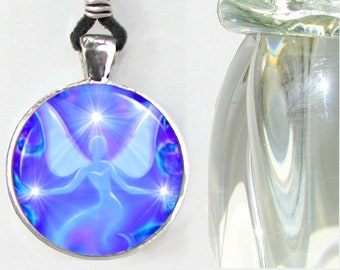 Periwinkle Blue Angel Reiki Necklace, Original Art Jewelry by Primal Painter "Dream"