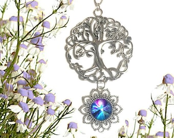 Purple Angel Art Pendant With Tree of Life Ornament, Third Eye Intuition Reiki Gift - "The Seer"