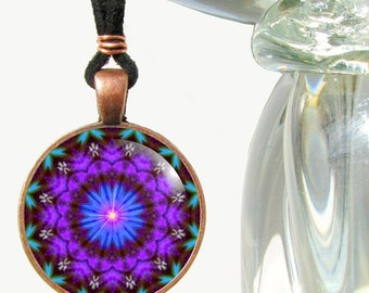 Purple Mandala Necklace, Third Eye Jewelry, Chakra Art Pendant - "Intuitive Heart"