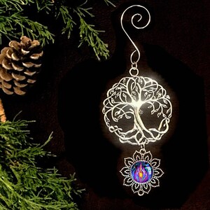 Tree of Life Pewter Ornament with Violet Flame Fairy Art Pendant, Meaningful Gift Transmutation image 9