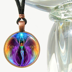 Fairy Art Necklace, Rainbow Pendant, Psychedelic New Age Jewelry by Primal Painter Embrace Light Bild 1