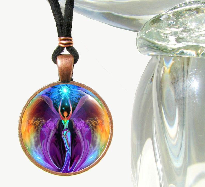 Fairy Art Necklace, Rainbow Pendant, Psychedelic New Age Jewelry by Primal Painter Embrace Light Bild 1