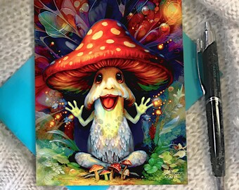 Goofy Mushroom Greeting Card - Psychedelic Shroom Art by Primal Painter
