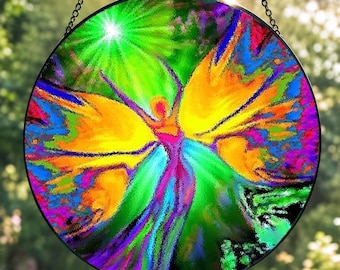 Textured Glass Fairy Art Suncatcher, Colorful Rainbow Window Decor, Meaningful Gift
