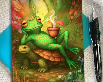 Funny Frog Greeting Cards - Fantasy Funky Forest Character Art by Primal Painter