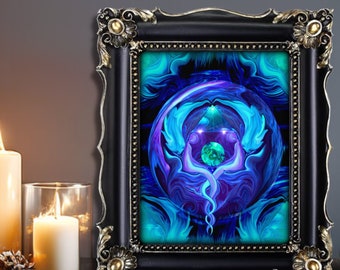 Blue Violet Wall Decor, Reiki Angel Art, Twin Flames Print "Healing Circle"