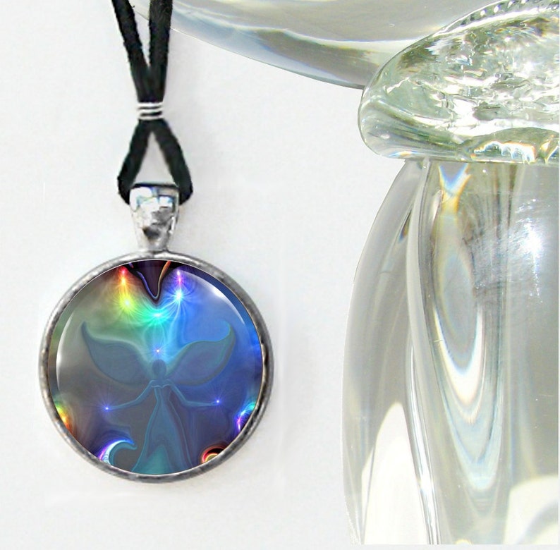 Aura Angel Necklace, Rainbow Jewelry, Reiki Energy Pendant by Primal Painter Through the Mist image 5