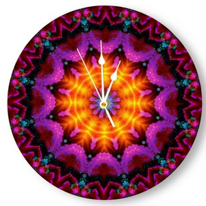 Mandala Designer Wood Art Clock, Artsy Home Decor, Colorful Wall Clock Violet Flame Mandala image 3