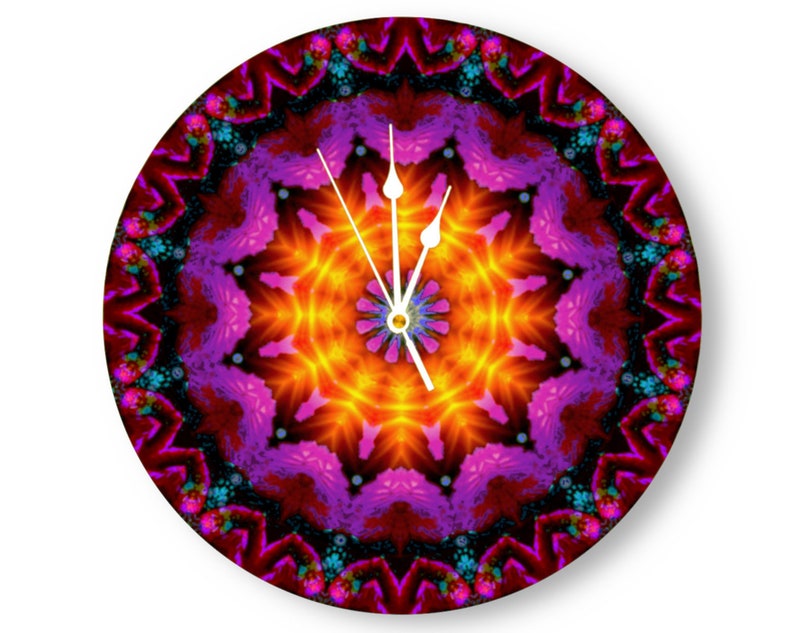 Mandala Designer Wood Art Clock, Artsy Home Decor, Colorful Wall Clock Violet Flame Mandala image 3