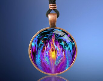 Violet Flame Fairy Necklace, Reiki Energy Pendant, Primal Painter Metaphysical Art - "Transmutation"