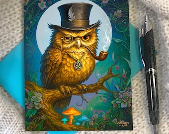Snarky Owl Greeting Card, Animal Mystic Fantasy Art Notecard