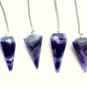 Amethyst Crystal Pendulum with Metaphysical Chakra Art Pendant by Primal Painter called Chakra Swirl image 7