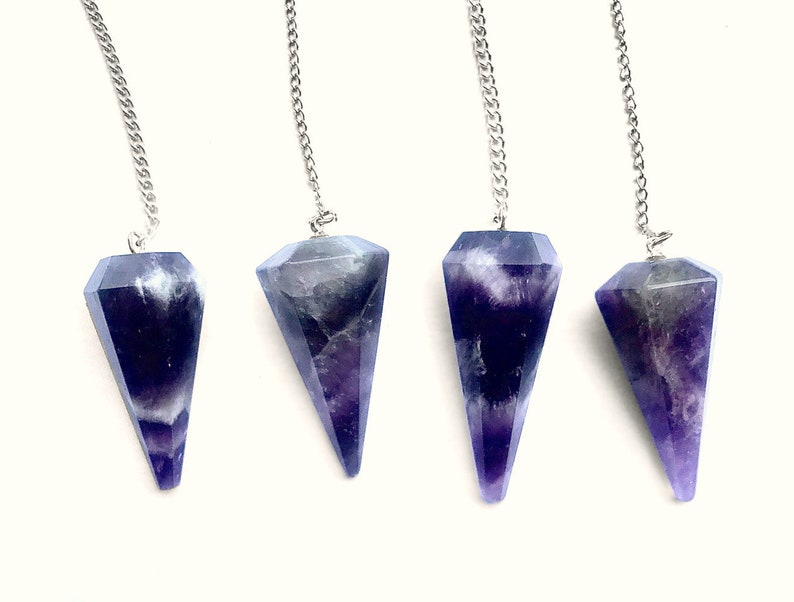 Amethyst Crystal Pendulum with Metaphysical Chakra Art Pendant by Primal Painter called Chakra Swirl image 7