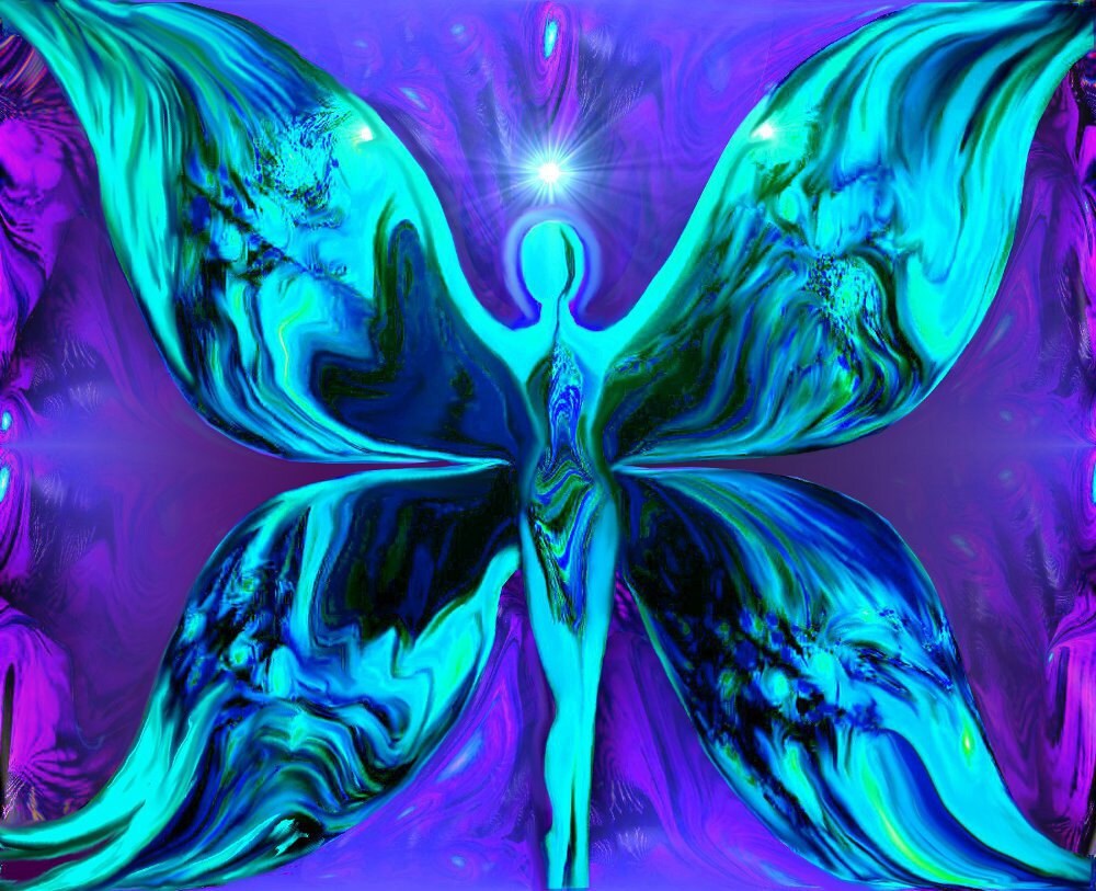 Goddess Art Purple Teal Fairy Wall Decor Butterfly Angel
