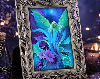 Fairy Gift Set – Mini Framed Fantasy Art Print with Matching Story Card of Fae Lore, Collectible Character Art