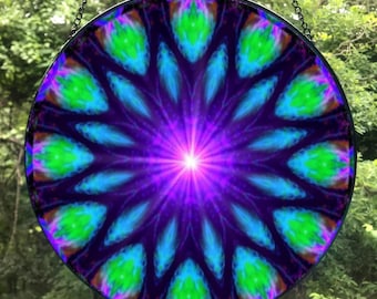 Mandala Glass Suncatcher, Sacred Geometry Stained Glass Effect Window Art
