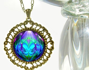 Purple & Teal Twin Flames Necklace, Hippie Jewelry, Chakra Pendant "Unity"