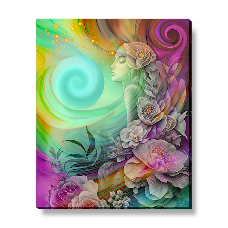 Rainbow Goddess Art Print, Hippie Psychedelic Artwork with Symbolism Flower Child image 8