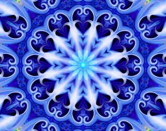 Blue Mandala Art, Reiki Energy Print, Visionary Artwork - "Soul Connection"