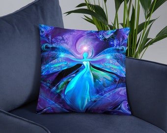 Purple Throw Pillow, Chakra Angel Art, Functional Home Decor - "The Seer"