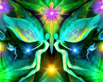 Twin Flame Reiki Angel Art Print, Heart Chakra Spiritual Art -"Duality"