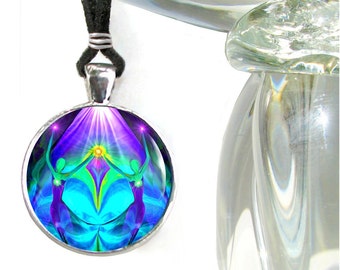 Purple Teal Twin Flames Necklace, Soulmate Love Pendant, Unique Lovers Art "Unity"