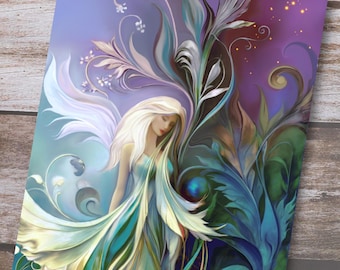 Art Nouveau Fairy Garden Print, Magical Floral Fantasy Wall Decor