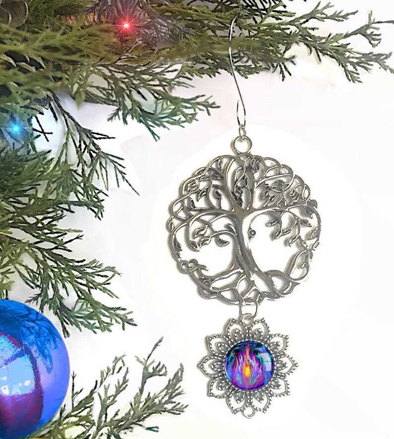 Tree of Life Pewter Ornament with Violet Flame Fairy Art Pendant, Meaningful Gift Transmutation image 8