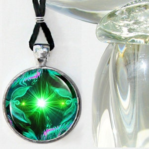 Green Necklace, Angel Art, Heart Chakra Pendant, Twin Flames Reiki Jewelry Angel Heart image 4