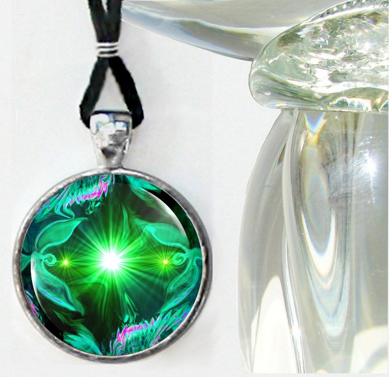 Green Necklace, Angel Art, Heart Chakra Pendant, Twin Flames Reiki Jewelry Angel Heart image 4