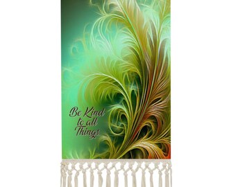 Inspirational Fringed Canvas Wall Hanging, Thoughtful Gift, Green  Feathered Foliage Artwork, Boho Decor