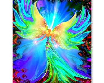 Visionary Reiki Angel Art, Chakra Pastel Blue Spiritual Wall Decor - "Ease"