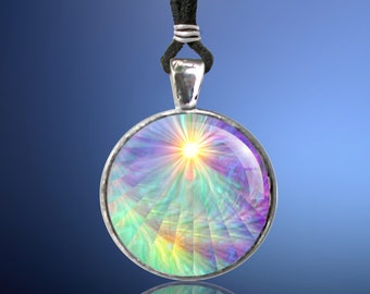 Rainbow Spiral Art Pendant, Pastel Metaphysical Jewelry, Aura Swirl