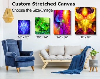 Custom Stretched Canvas Print, Colorful Wall Decor, Reiki Angel Art by Primal Painter