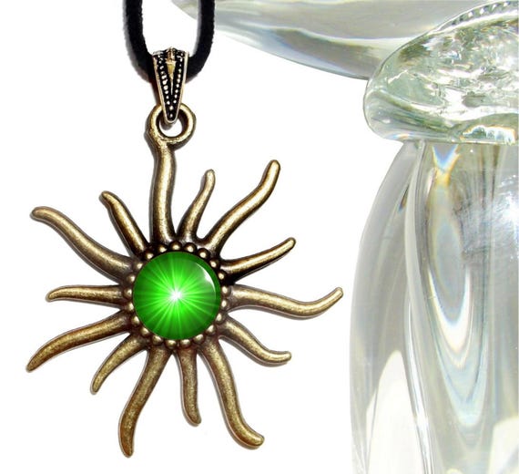 Heart Chakra Pendant, Green Jewelry, Reiki Attuned Sun Necklace